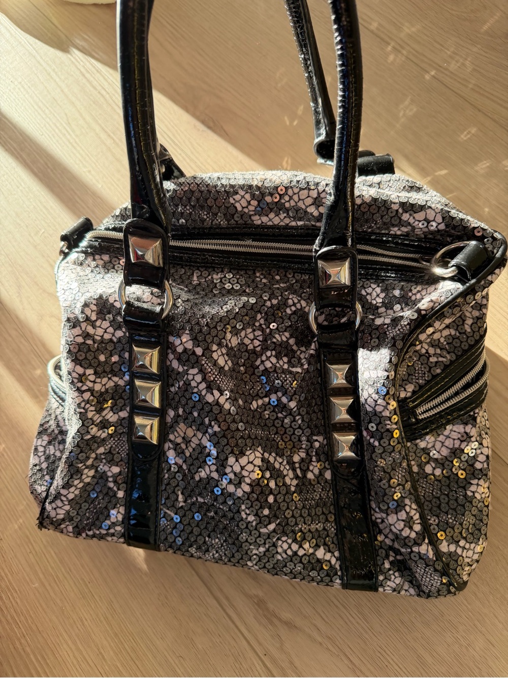 Betsey Johnson Black Sequin Studded Satchel